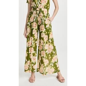 Rebecca Taylor Wide Leg Mesh Pants Wild Peony Green Combo - XS